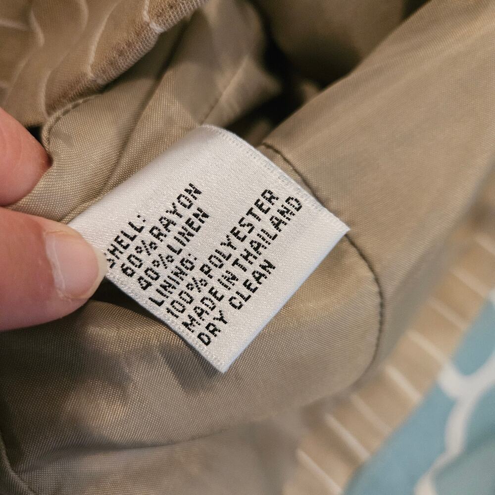 Talbots Petites 2 Blazer Tan Pinstripe Linen Silk Blend Career Jacket Womens - Picture 4 of 9